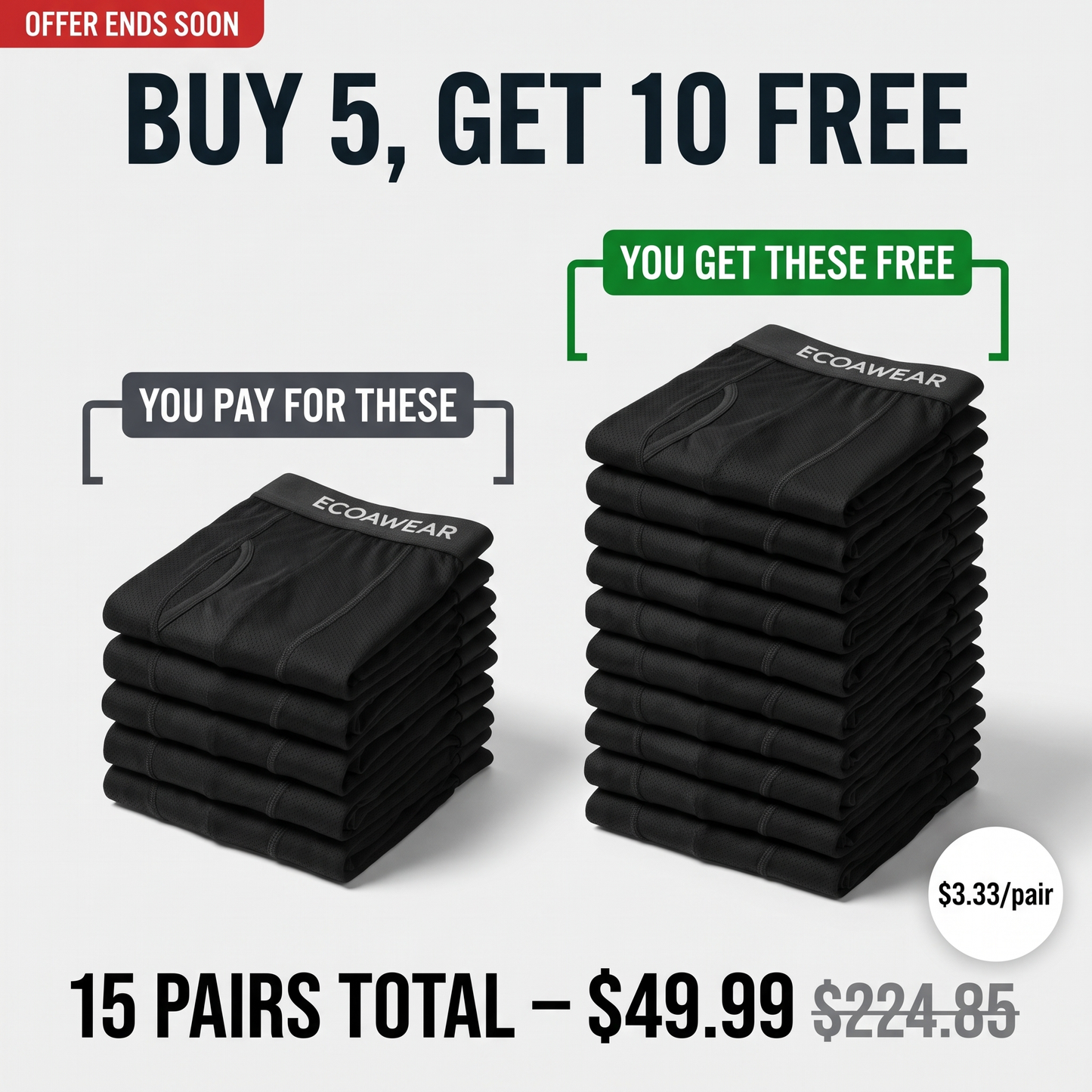 ECOAWEAR® Bamboo Boxers 5-Pack | Get 10 extra pairs FREE