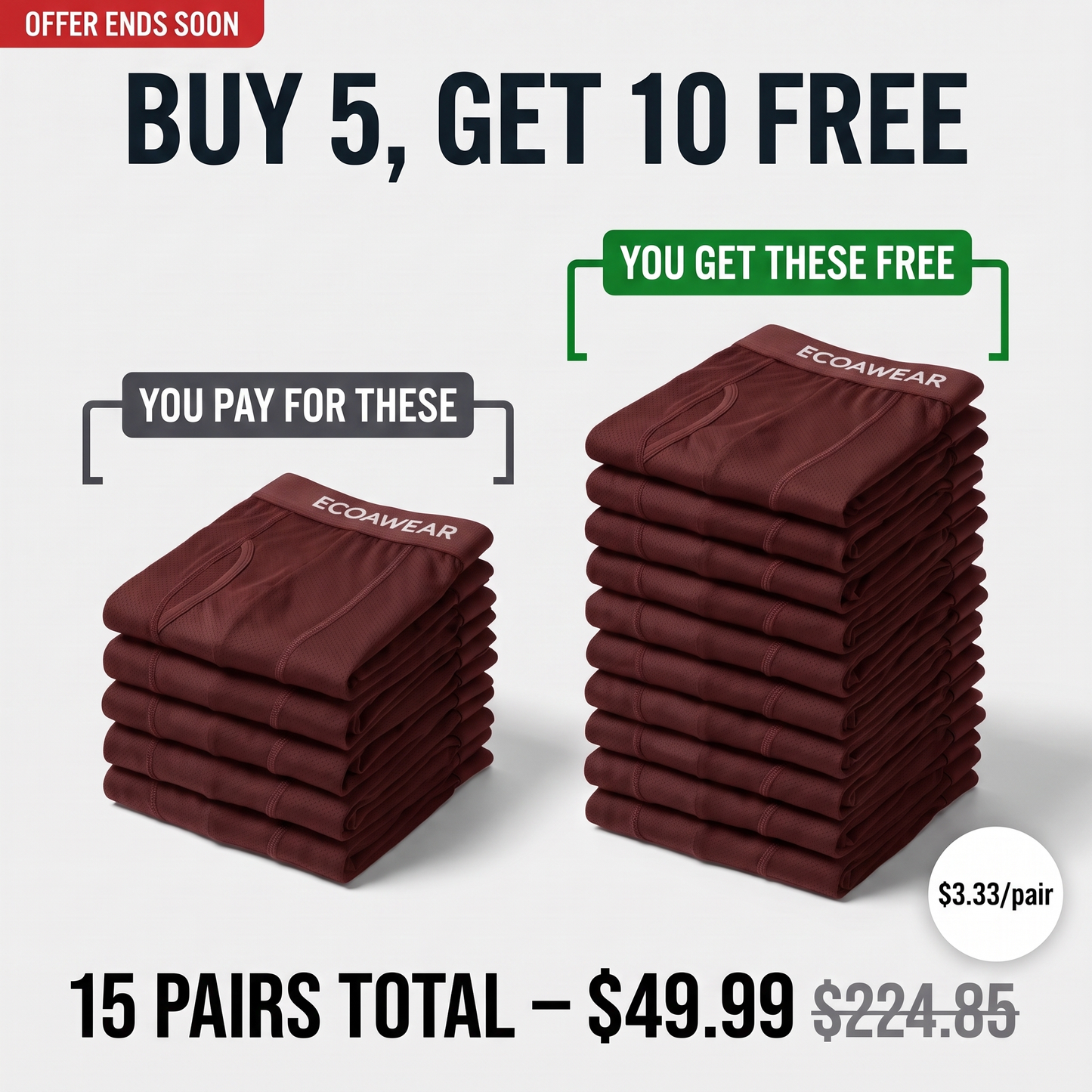 ECOAWEAR® Bamboo Boxers 5-Pack | Get 10 extra pairs FREE